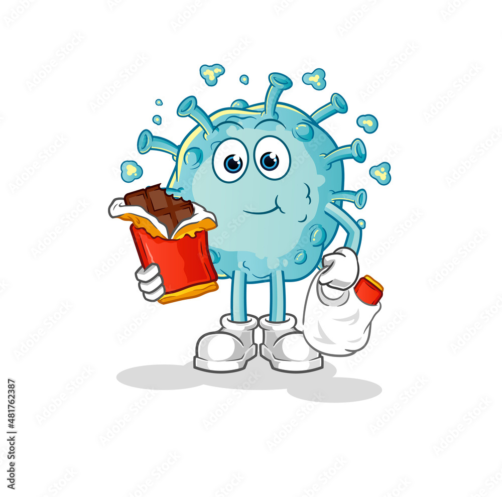 corona virus eat chocolate mascot. cartoon vector corona virus eat chocolate mascot. cartoon vector