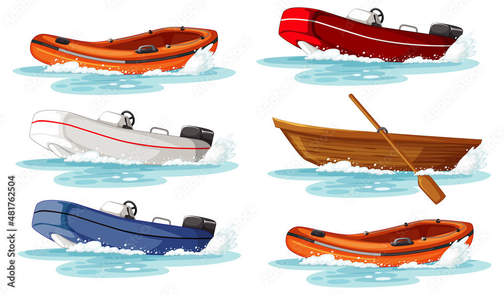 Set of different kinds of boats and ships isolated