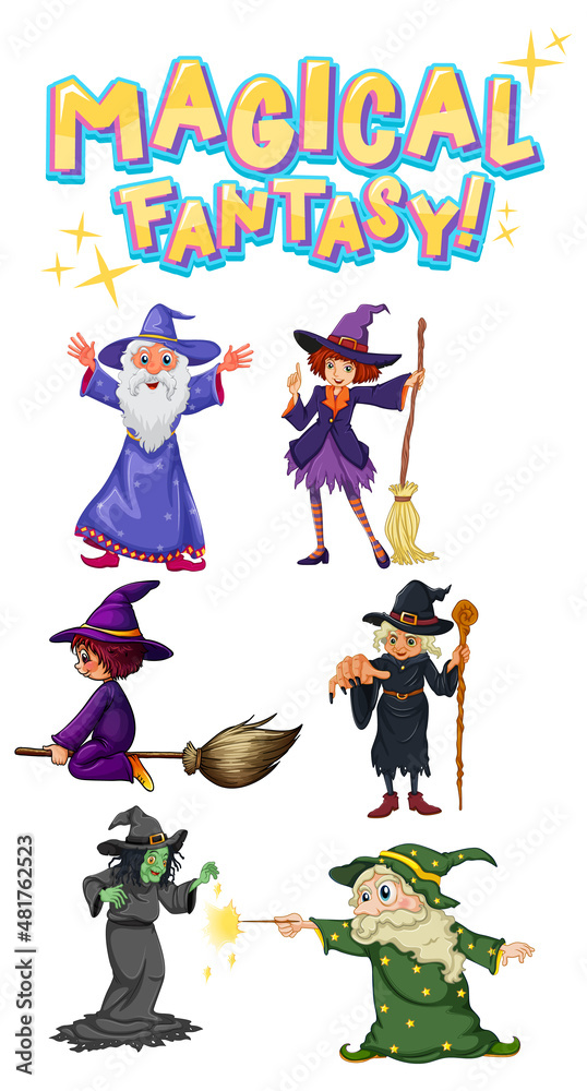 Set of different witches and wizards cartoon characters Set of different witches and wizards cartoon characters