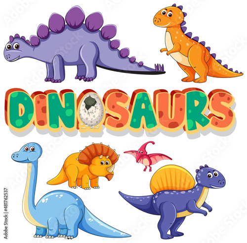 Set of cute dinosaurus cartoon characters