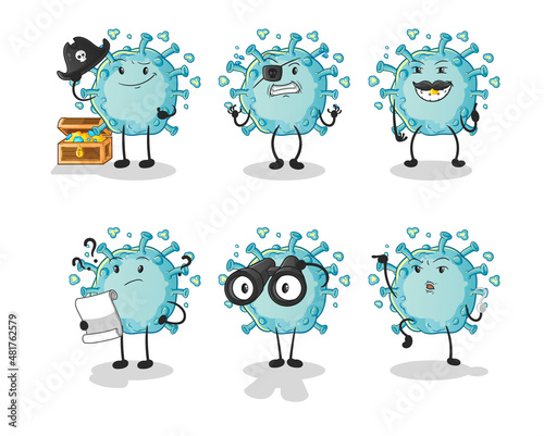 corona virus Pirate group character. cartoon mascot vector