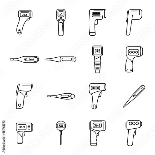 Digital thermometer icons set outline vector. Digital medical