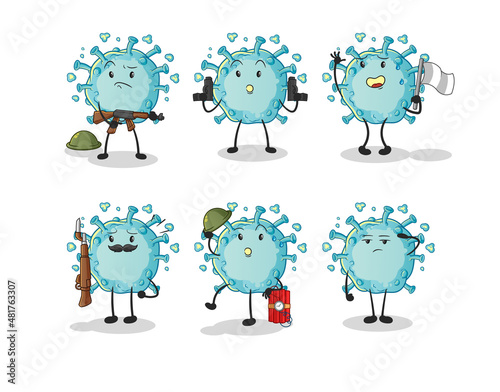 corona virus troops character. cartoon mascot vector
