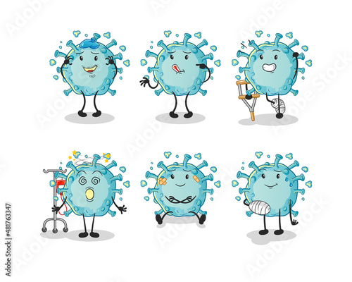 corona virus sick group character. cartoon mascot vector