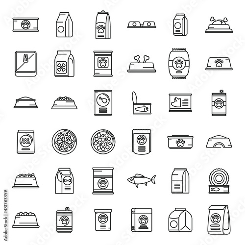 Dog food icons set outline vector. Animal pet