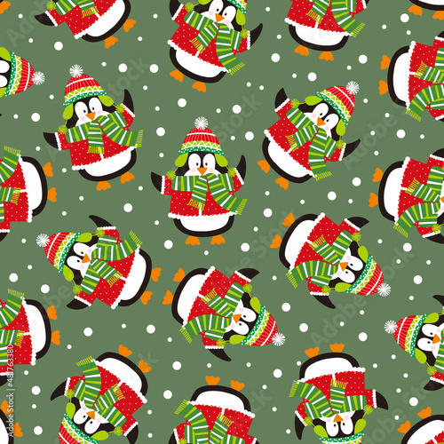 seamless christmas pattern with penguins