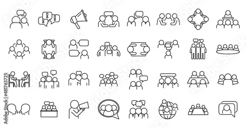 Discussion icons set outline vector. Talking person
