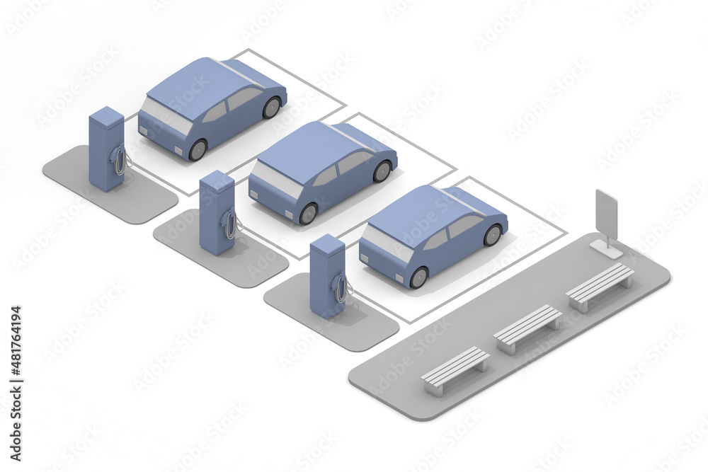 Charge the EV car. A charger is installed on the side of the road. Charge the battery from the charging stand. A car that considers the natural environment. Charge the EV car. A charger is installed on the side of the road. Charge the battery from the charging stand. A car that considers the natural environment.