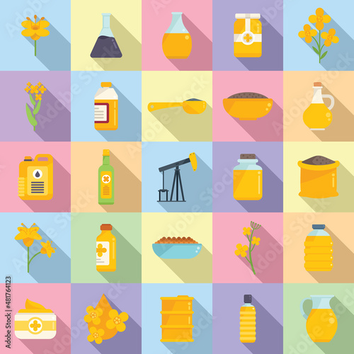 Canola icons set flat vector. Seed rapeseed