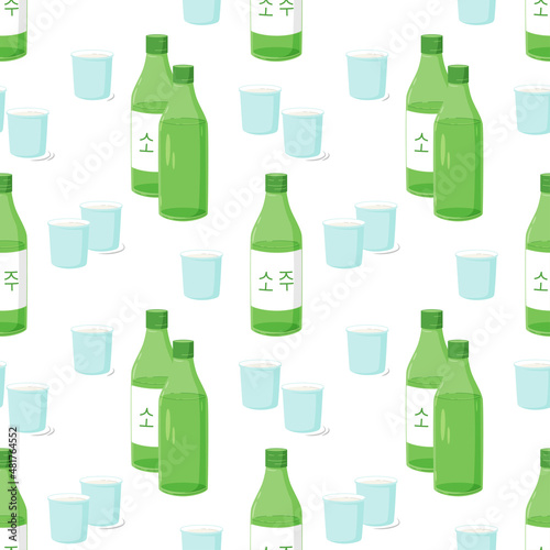 Seamless vector pattern with korean rice vodka soju