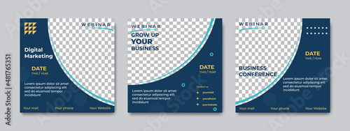 Modern creative webinar social media post templates design with blue color. Suitable for online marketing promotion banner, webinar, seminar, flyer, ads, etc.