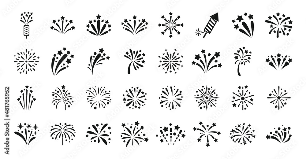 Fototapeta premium Firework icons set simple vector. New year celebrate