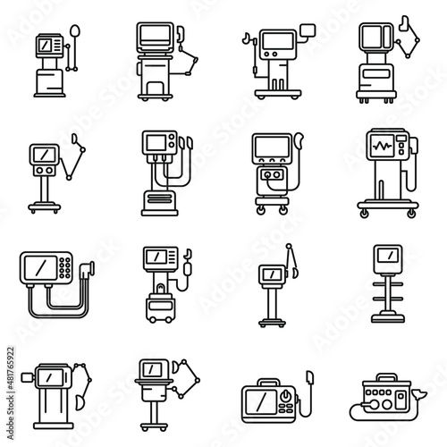 Ventilator Medical Machine icons set outline vector. Air ventilator