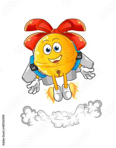 jingle bell with jetpack mascot. cartoon vector