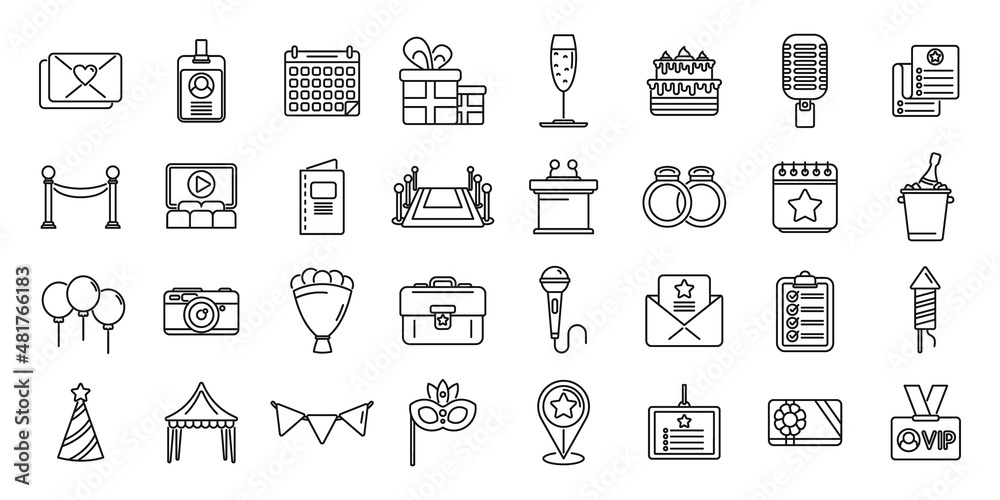 Fototapeta premium Event management icons set outline vector. Conference participant