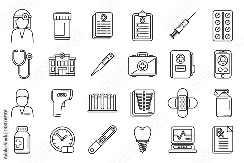 Family doctor icons set outline vector. Hospital health