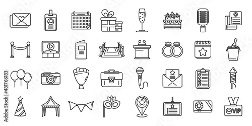 Event management icons set outline vector. Conference participant