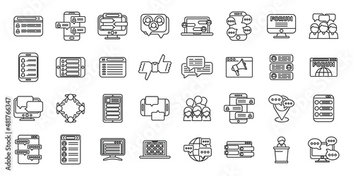 Forum icons set outline vector. Feedback dialog
