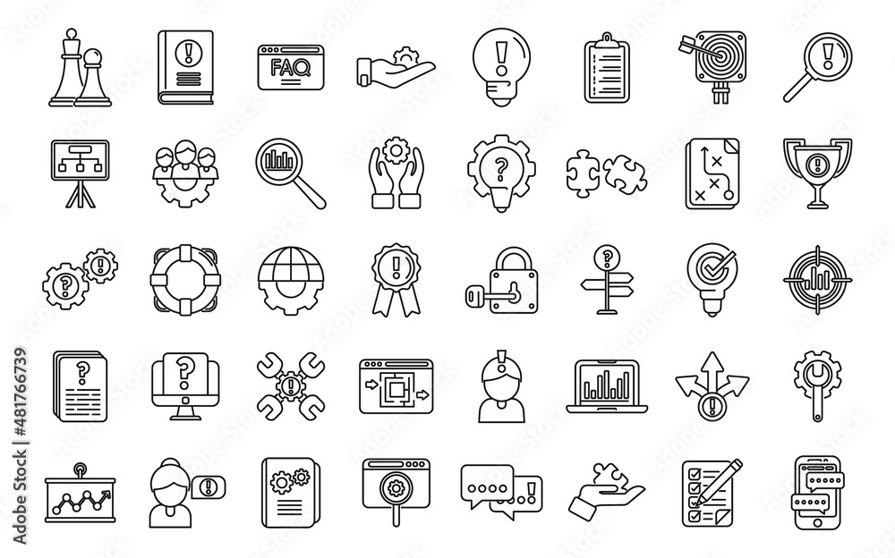 Problem solving icons set outline vector. Business brainstorming Problem solving icons set outline vector. Business brainstorming