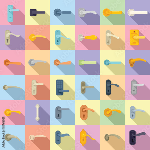 Door handles icons set flat vector. Domestic control