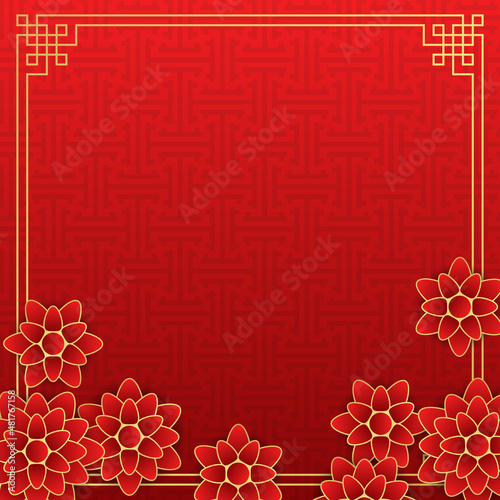Chinese background  decorative classic festive red background and gold frame  vector illustration