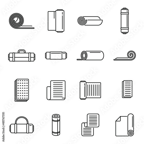 Yoga mat icons set outline vector. Carpet roll