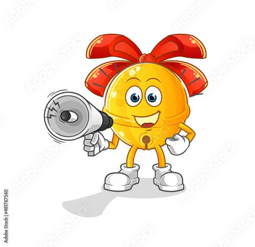 jingle bell holding hand loudspeakers vector. cartoon character