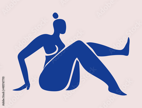 Inspired by Henri Matisse abstract woman silhouette. The female figure is cut out. Flat vector illustration in collage technique isolated.