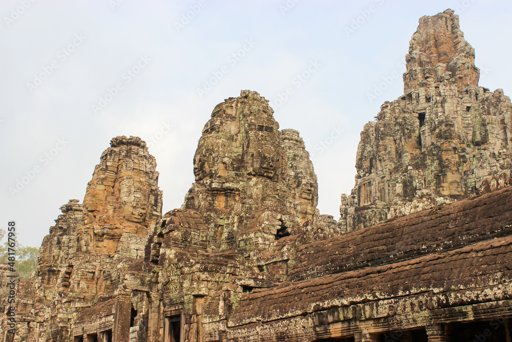 Ancient Stone Temple with Smiling Faces in Angkor Wat