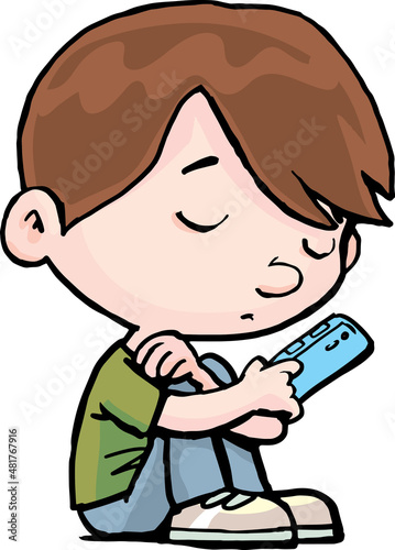 boy sits and thinks sadly and thoughtfully