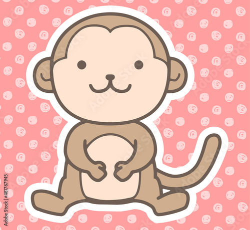 手描きの猿のイラスト_白フチ
