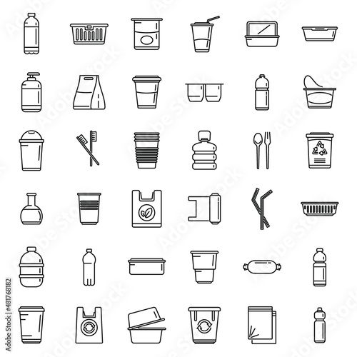 Biodegradable plastic icons set outline vector. Trash bag