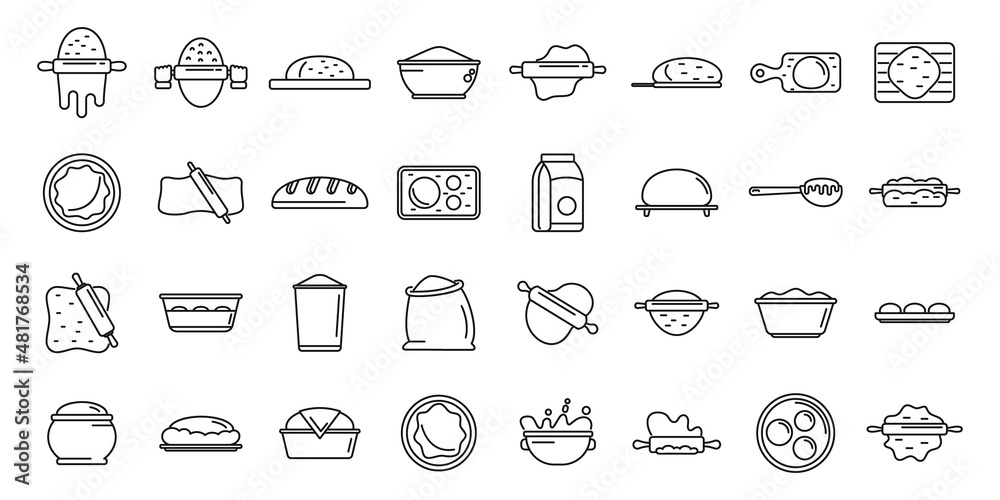 Dough icons set outline vector. Pizza bake Dough icons set outline vector. Pizza bake
