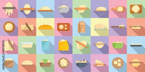 Dough icons set flat vector. Pizza bake