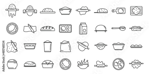 Dough icons set outline vector. Pizza bake