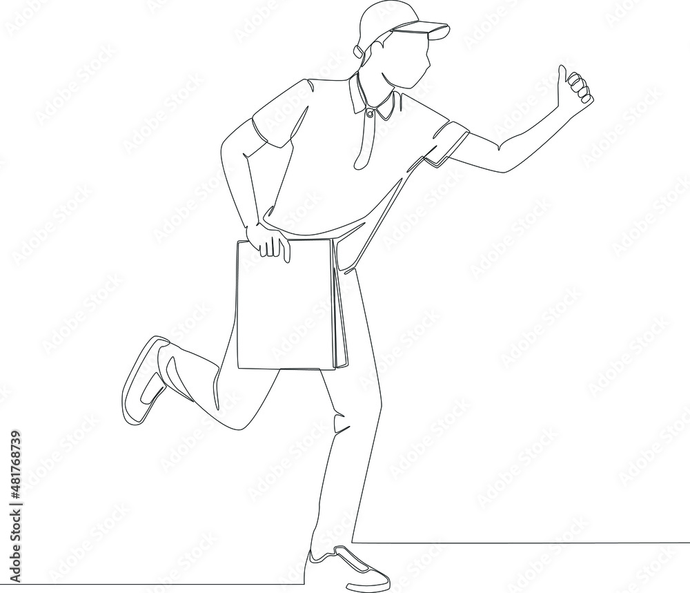 Simple continuous line drawing of rush to deliver take away orders. Delivery. Vector Illustration.