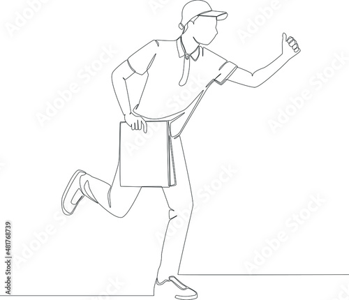 Simple continuous line drawing of rush to deliver take away orders. Delivery. Vector Illustration.