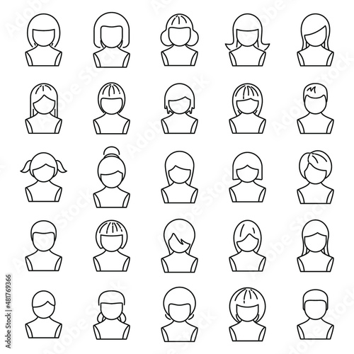 Wig icons set outline vector. Woman hair