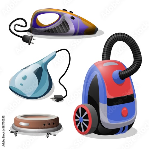 Vacuum cleaner icons set cartoon vector. Vacuum machine