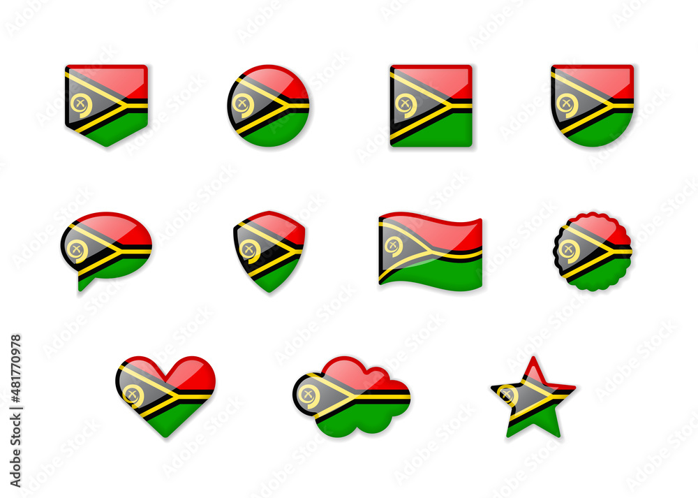 Vanuatu - set of shiny flags of different shapes. Vanuatu - set of shiny flags of different shapes.
