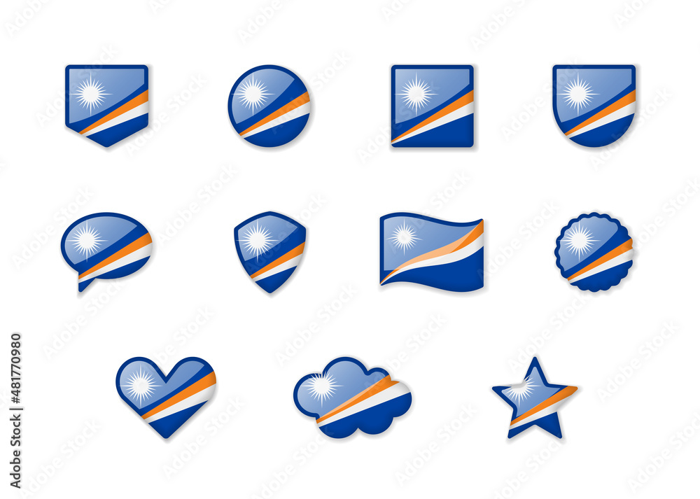 Marshall Islands - set of shiny flags of different shapes.