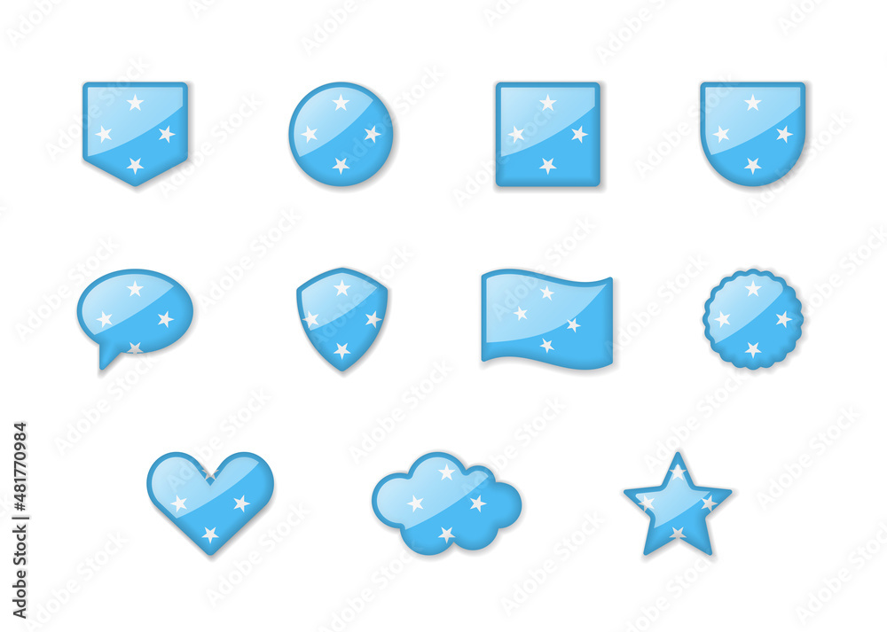 Federated States of Micronesia - set of shiny flags of different shapes. Federated States of Micronesia - set of shiny flags of different shapes.