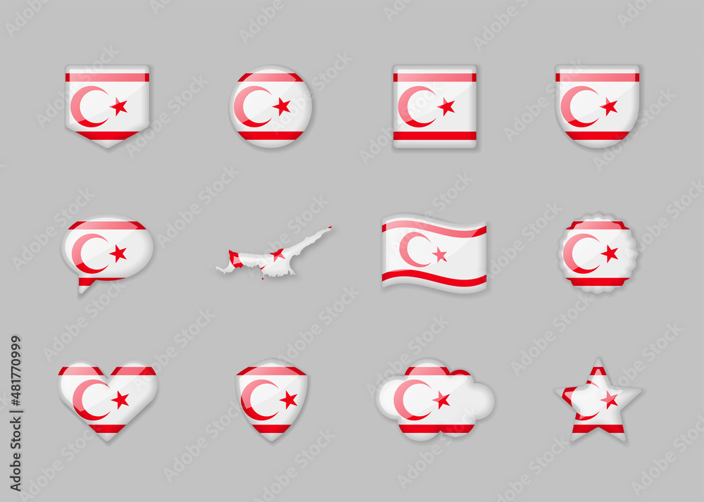 Northern Cyprus - set of shiny flags of different shapes. Northern Cyprus - set of shiny flags of different shapes.
