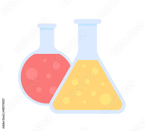 Chemical beakers with liquid semi flat color vector item. Realistic object on white. Supplies for scientific experiment isolated modern cartoon style illustration for graphic design and animation