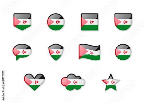 Free Download Western Sahara - set of shiny flags of different shapes. - GFXLoad