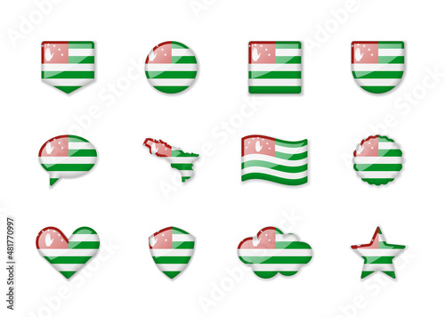 Abkhazia - set of shiny flags of different shapes.