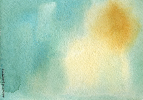 Abstract banner Turquoise Yellow Watercolor Texture Background, Hand drawn summer Overlay for Digital Paper Texture, socail media template, stories, canva