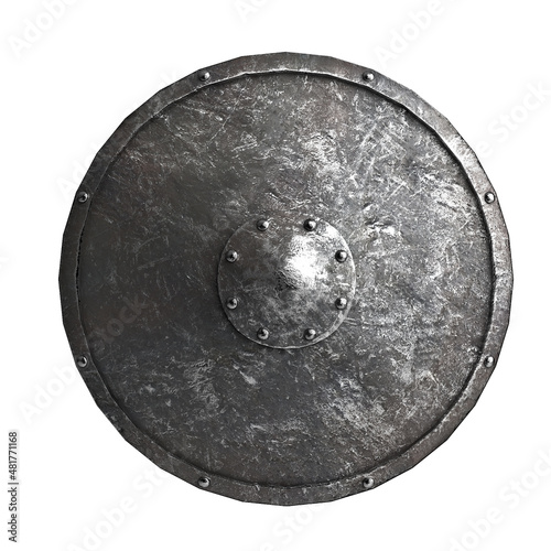 Metal medieval round shield isolated on white background 3d illustration