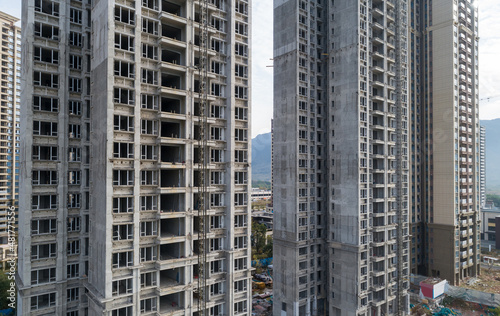 Aerial view of multistory apartment construction site in China