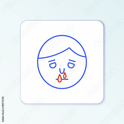 Line Runny nose icon isolated on white background. Rhinitis symptoms, treatment. Nose and sneezing. Nasal diseases. Colorful outline concept. Vector